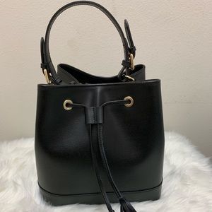 Saffiano Leather Drawstring Bucket bag.